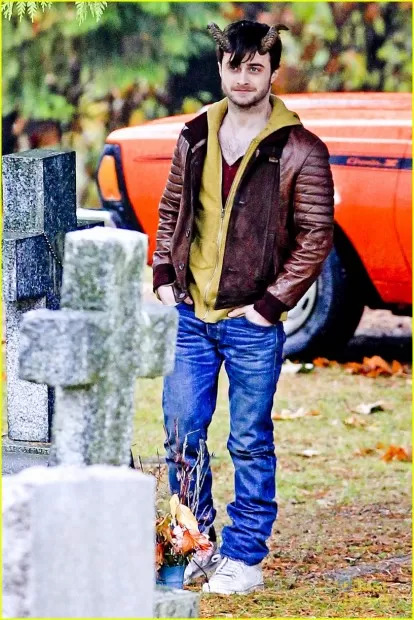 *EXCLUSIVE* "Horned" Daniel Radcliffe shoots scenes in a Cemetery