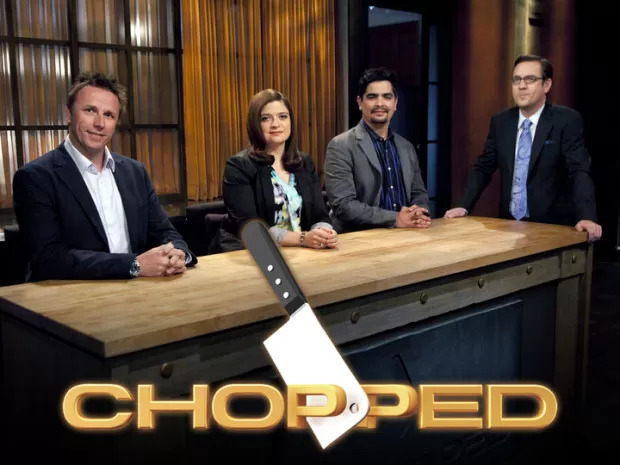 Chopped--Episode 905--Four Champion Chefs Compete for a $50,000 prize--Pictured L to R: Judges- Chefs Marc Murphy,  Alex Guarnaschelii, Aaron Sanchez, and Host Ted Allen -- as Seen on Food Network's Chopped Season 9