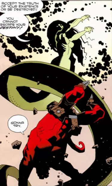 Em "O Despertar do Demônio", Hellboy ganha traços mais angulares e simples.