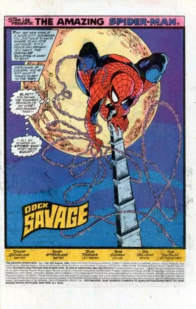Essa página NÃO ESTÁ em Tormento, é da edição 303 de Amazing Spider-Man, mas eu adoro esse desenho! E serve pra ilustrar o "McFarlane>>>>>>>>>>>>>>>>>>>>>>>>>>Liefeld"