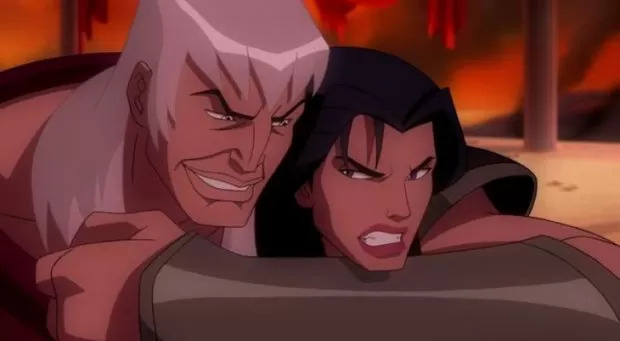 Ares dá um mata-leão mal intensionado em Hipólita no longa de 2009. Aliás, o personagem foi dublado pelo ator Alfred Molina, o eterno Dr. Octopus em Homem-Aranha 2.