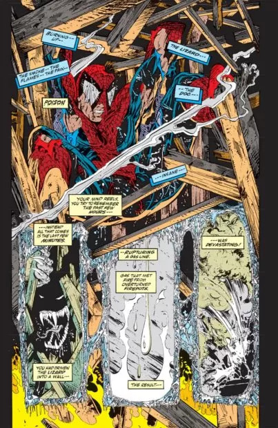 Tirando a completa falta de lógica dessa cena pós-explosão...vocês já perceberam que o McFarlane sempre desenha o Aranha com caxumba no saco?